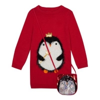 Debenhams  bluezoo - Girls Red Penguin Applique Tunic Jumper and Bag