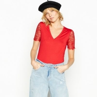 Debenhams  Red Herring - Red lace sleeve T-shirt