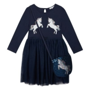 bluezoo - Girls navy sequinned unicorn dress and bag