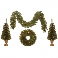 Homebase  Artificial Christmas Tree, Wreath & Garland Porch Pack - 4 P
