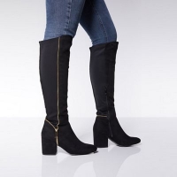Debenhams  Quiz - Black faux suede knee high boots