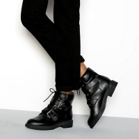 Debenhams  Faith - Black buckle strap faux leather Biking ankle boots