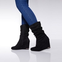 Debenhams  Quiz - Black ruched heel wedge boots