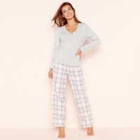 Debenhams  Lounge & Sleep - Grey check print jersey long sleeve pyjama 