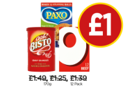 Budgens  Bisto Gravy Granules, Paxo Sage And Onion Stuffing, Oxo Beef