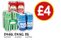 Budgens  Carlsberg Lager, Amstel Bier, Bud Light
