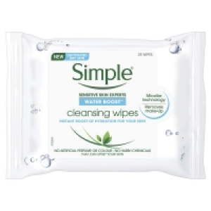 Wilko  Simple Water Boost Cleansing Wipes 25s