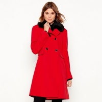 Debenhams  The Collection - Red faux fur collar dolly coat