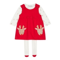Debenhams  bluezoo - Babies red reindeer pinny and top set