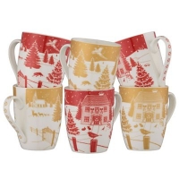 Debenhams  Aynsley China - Christmas in the country set of 6 mugs in a 