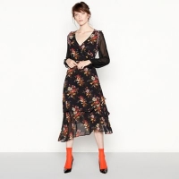 Debenhams  Studio by Preen - Black floral stripe chiffon midi wrap dres