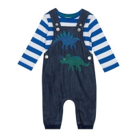 Debenhams  bluezoo - Babies blue dinosaur embroidered dungarees and bo