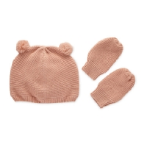 Baby Hat & Mittens Set Pink Stripe