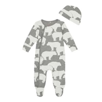 Debenhams  Mantaray - Babies grey polar bear print sleepsuit with a ha