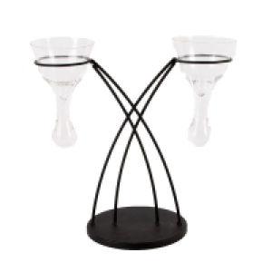 Glass and Metal Ornamental Tealight Holder - Double