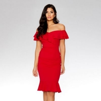 Debenhams  Quiz - Red bardot double frill flare dress