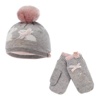 Debenhams  Baker by Ted Baker - Girls pink bunny beanie hat and mitten