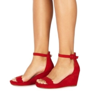 Faith - Red suedette Dust mid wedge heel ankle strap sanda &pound;23.20