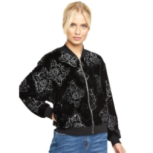 Motel Glitter Print Velvet Bomber Jacket
