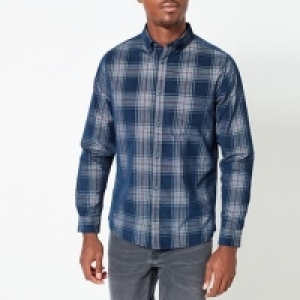 Burton - Navy long sleeve corduroy checked shirt