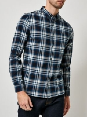Burton - Long sleeve Eastmore brushed navy check shirt