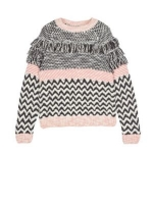 Outfit Kids - Girls black fringe pattern jumper