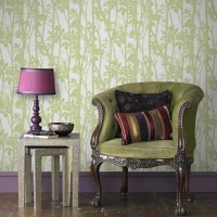 Debenhams  Fresco - Green Branches on Fabric design Wallpaper