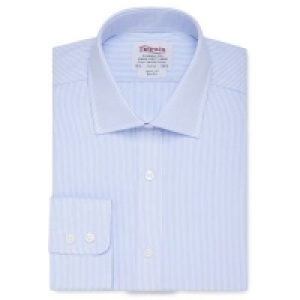 T.M.Lewin - Slim fit light blue Bengal stripe short sleeve l