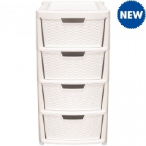 Rattan 4 Drawer Tower Cream Large