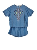 Debenhams  Outfit KIDS - Girls blue embroidered top and shorts set