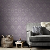 Debenhams  Boutique - Purple & Cream Jacquard Wallpaper