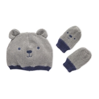 Aldi  Baby Hat & Mittens Set Bear Face
