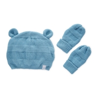 Aldi  Baby Hat & Mittens Set Blue Stripe