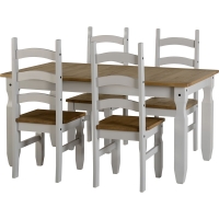 Wilko  Corona Grey and Distressed Waxed Pine 5 Dining Set with 4 C