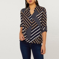 Debenhams  Dorothy Perkins - Petite Blue Stripe Roll Sleeve Shirt