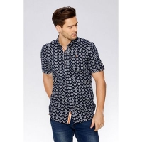 Debenhams  QUIZMAN - Navy geometric short sleeve slim fit shirt