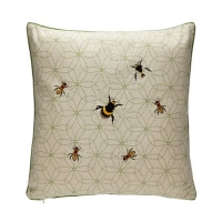 Debenhams  Debenhams - Green Bee Embroidered Cushion with Linen