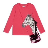 Debenhams  bluezoo - Girls Pink Sequinned Zebra Top with a Bag
