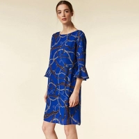 Debenhams  Wallis - Petite blue chain print flute sleeve dress