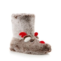 Debenhams  Lounge & Sleep - Brown reindeer supersoft faux fur slipper b