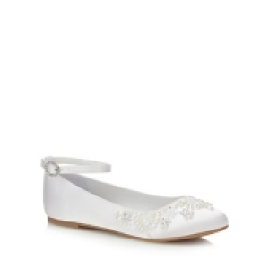 Occasions - Girls White Satin Bead Embellished Pumps
