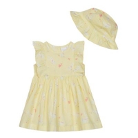 Debenhams  bluezoo - Baby Girls Yellow Bunny Print Dress and Hat