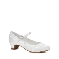 Debenhams  Occasions - Girls White Satin Floral Embroidered Pumps