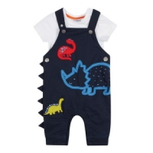 bluezoo - Baby Boys Navy Dinosaur Applique Dunagrees and Bo