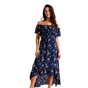 Mela London - Navy Floral Print Bardot Maxi Dress