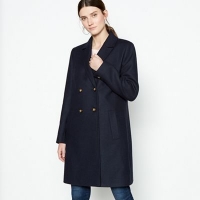 Debenhams  The Collection - Navy Double Breasted Coat with Wool