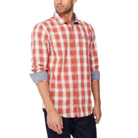 Debenhams  Mantaray - Orange checked long sleeve regular fit shirt