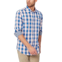 Debenhams  Mantaray - Blue checked long sleeve regular fit shirt