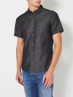Debenhams  Burton - Dark grey short sleeves denim shirt