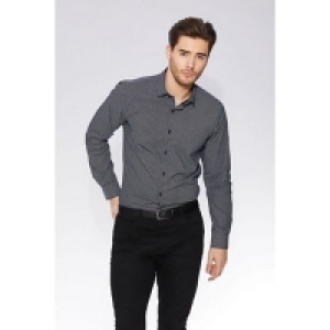 QUIZMAN - Ink blue geometric print slim fit shirt